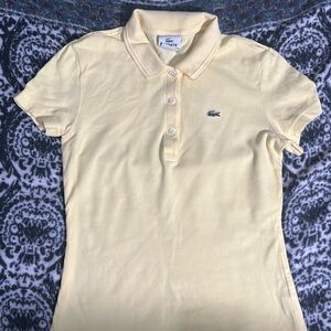 Lacoste women polo yellow short sleeve logo open front button Sz 42